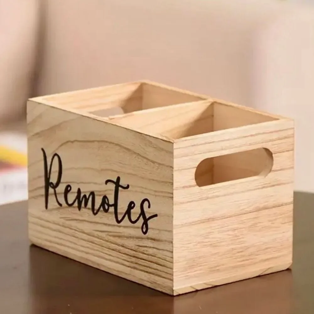 NWT Farmhouse Black Wood Remotes Graphic 2 Slots Minimalist Holder Organizer